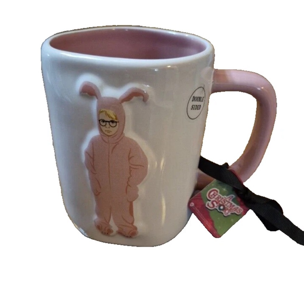 Rae Dunn A CHRISTMAS STORY COFFEE MUG Pink Bunny Suit Cup RARE HTF NWT